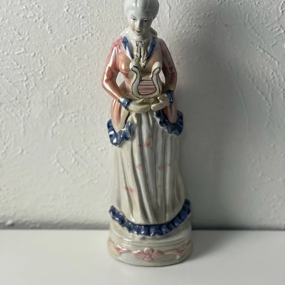 Vintage Victorian Lady Holding a Small Harp